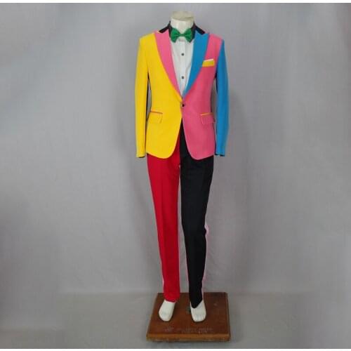 Singer Costume Suits Men 2019 Colour Stitch Male Cosplay Costume Clown Suit Performance Outfit DJ Costume Men GoGo Dance VDB801