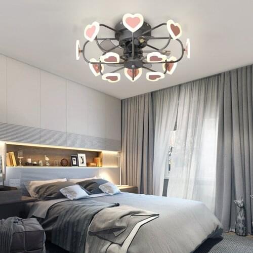 Childrens room bedroom lamp mute fan lamp creative personality love lamp Nordic postmodern simple LED thin remote