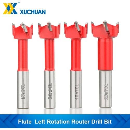 Left Rotation Router Drill Bit 4 Flute Wood Forstner Drill Bit For Wood Boring Machine Drills 10mm Shank Router Drill Bit