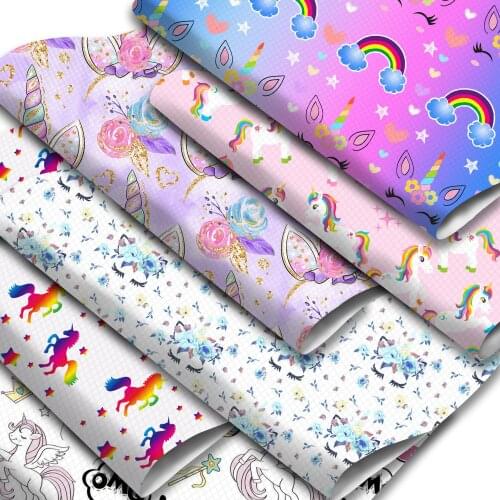 Animal Theme Faux Leather Sheets Unicorn Rainbow Pattern Printed Synthetic Leather Fabric Roll for DIY Sewing Garment Bows