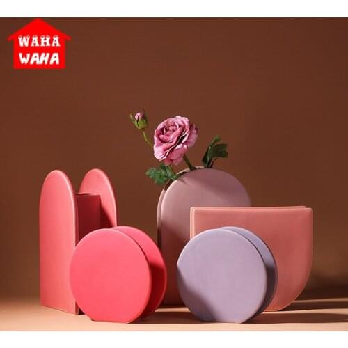 Morandi color geometric Nordic ceramic vase designer model room creative soft decoration handmade products decoration ornaments