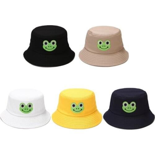 MXMB Cotton Cartoon Frog Labeling Fisherman Hat Bucket Hats Wide Brim Hat Wide Brim Foldable Basin Hat Sunprotect Couple