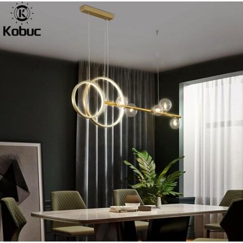 Kobuc Nordic Bar Hanging Pendant Light Double Ring White/3 Light Dim Pendant Lamp Black Gold for Dining room Restaurant Kitchen