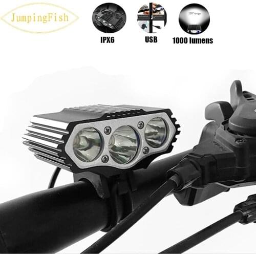 SHIZIWANGRI Waterproof 3*T6 LED Bicycle Light Front Bike Head Light Night Cycling Lamp 5V USB Headlamp Only Lamp No Battery