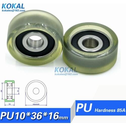 [PU1036-16] 5PCS TPU 6200RS bearing roller wheel guide sliding door platen type PU rubber wheel pulley 10*36*16