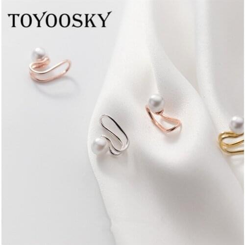 TOYOOSKY Minimalist 925 Sterling Silver Pearl Double-deck Ear Cuff Clip Earrings For Women Without Piercing Earings Jewelry