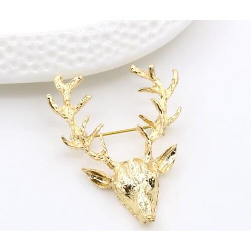 Three-Dimensional Vivid Golden Deer Antler Christmas Cute Brooches For Women