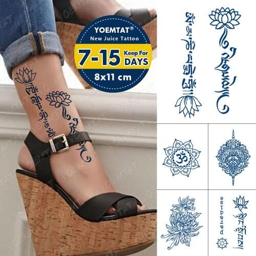 Juice Lasting Waterproof Temporary Tattoo Sticker Lotus Totem Character Flash Tattoos Male Indian Arm Body Art Fake Tatto Female