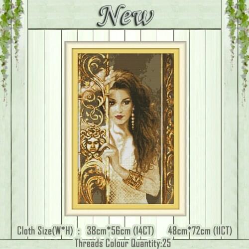 Woman behind the railing beauty painting counted printed on the canvas DMC 11CT 14CT kit Cross Stitch embroidery needlework Sets