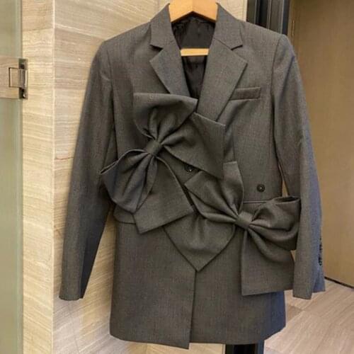 French style elegant autumn bow notched blazer women notched collar loose ol small suit
