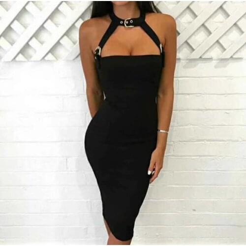 Women Bodycon Dress 2018 Summer Sexy Bandage Halter Sexy High Quality Black White Bandage Dress Rayon