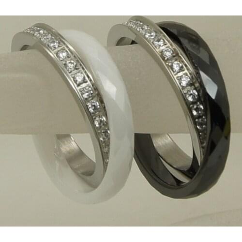 Women/girl 6mm elegant & simple design one circle full cz paved steel scratch proof ceramic ring