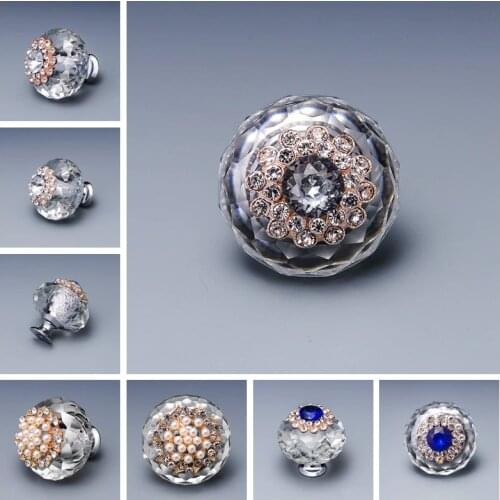 10PCS 40MM Pearls Diamond Door Knobs Crystal Glass Cupboard Drawer Pull Kitchen Cabinet Door Wardrobe Handles Hardware