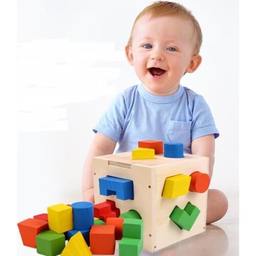 15 Holes Kids Toys Wooden Shape Sort Geometric Shapes Building Block Matching Cognition Baby Early Educational Toys For Children