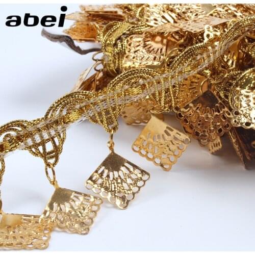 2yards 45mm Braided Gold Paillette Ribbon Fringe Drop Sequins Tassel Lace Wedding Party Dance Dress Fabric Handmade Crafts