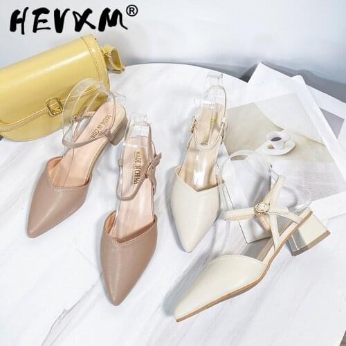 2021 Classic Women Pumps Pointed Toe Square Heels Buckle Strap Leather Office Shoes Fashion Female Sandals