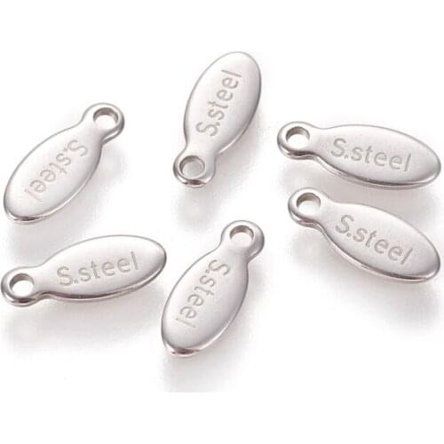 304 Stainless Steel Charms Chain Extender Drop Oval with Word Steel for Jewelry Making DIY Bracelet Necklace 10x4x0.9mm