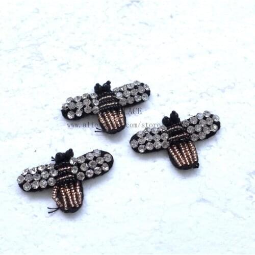 50pieces/lot New Bees sequins Rhinestones bead brooch patches applique vintage embroidered fabric 5cm*3cm