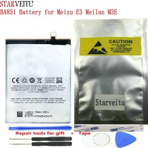 STARVEITU BA851 Battery for Meizu E3 Meilan M3E Mobile Phone Bateria Rechargeable Li-polymer Batteries 3300-3360mAh Repair Tools