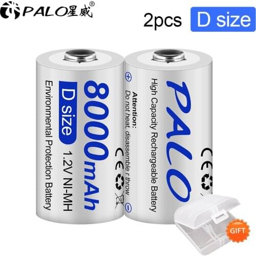 PALO D Size 8000mAh 1.2V R20 Rechargeable Battery NIMH D Cell Batteries Battery for Toys,Radio,Microphone,Gas Cooker