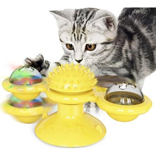 Windmill Toys for Cat Puzzle Whirling Turntable with Brush Cat Toys Play Game Windmill Kitten Interactive Toys Pet Supplies