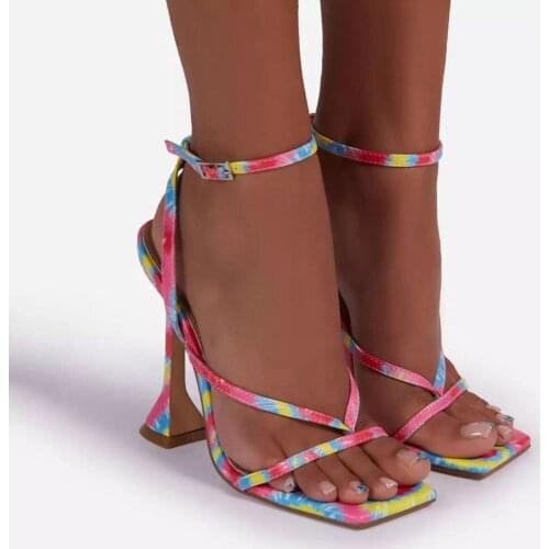 Women Sandals Sexy Summer Shoes Gladiator High Heels Bandage Buckle Strap Pumps Squre Toe Shoes
