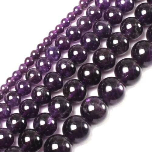 Gem-inside Natural Dark Purple Amethysts Round Smooth Stone Beads For Jewelry Making 4-16mm 15inches DIY