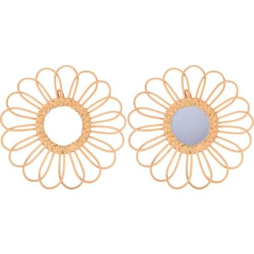 Rattan Mirror Decorative Wall Mirror Vanity Mirror Creative Art Decoration Round Mirror Home Decor Mirror For Living Room Bath