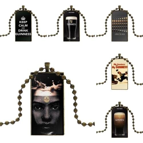 For Girls Best Gift Guinness Beer New Funny Design Fashion Vintage Glass Women Rectangle Necklace Pendants