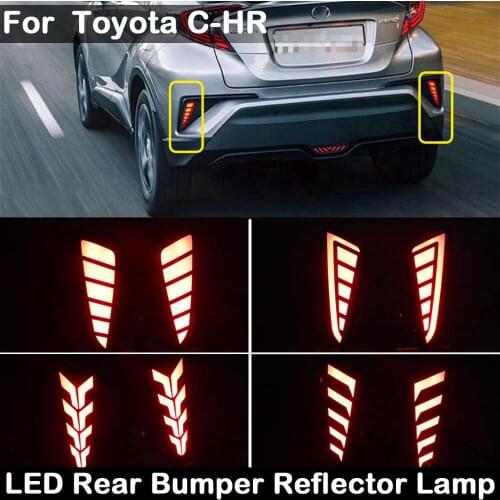 For Toyota C-HR 2016-2018 2-in-1 LED Rear Bumper Reflector Lamp Funcntions as 3D LED light bar Driving lights Red Brake light
