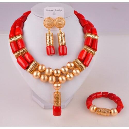 Elegant red african wedding beads nigerian coral necklace jewelry set