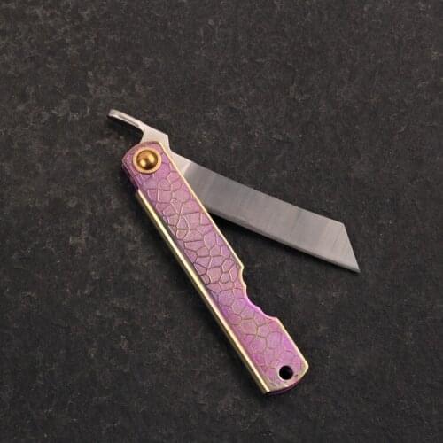 Pocket folding knife outdoor EDC tools knife 14C28N blade Titanium handle with leather sheath