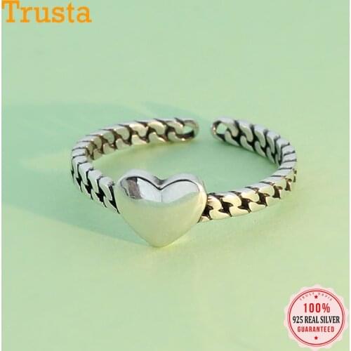 Trustdavis Real 925 Sterling Thai Silver Romantic Love Heart Charms Opening Ring For Women Wedding Party S925 Jewelry DA1606