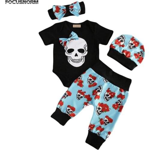 Lioraitiin New Fashion 4pcs Newborn Babys Boy Girl Clothes Floral Jumpsuit Romper Long Pants Headband Hat Outfit Set