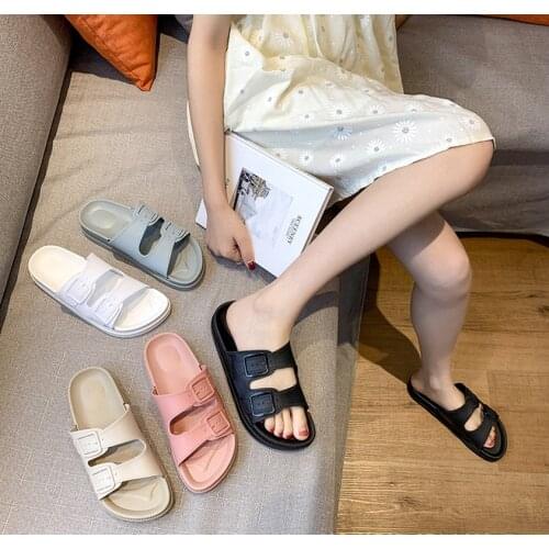 Summer Slipper Outer Wear Fashion Platform Non-slip Slippers Female Cute Simple Solid Color Womens Flat Bottom Slippers
