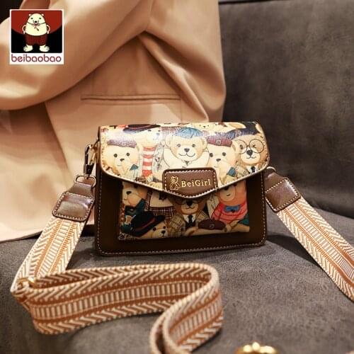Beibao small bag womens summer 2021 new fashion bear print one shoulder slant cross bag broadband small square Bag Fashion