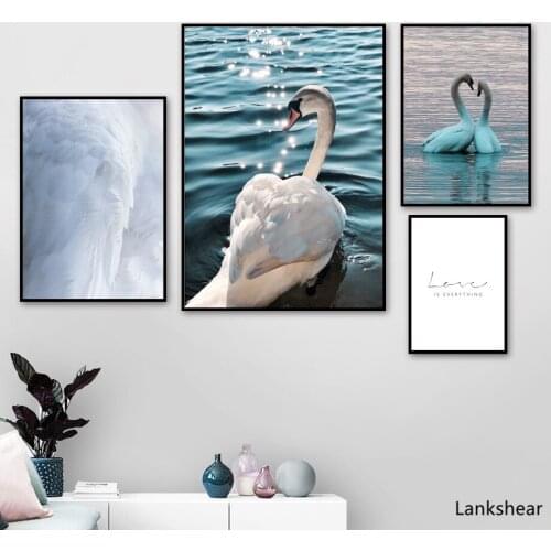 Sea White Swan Love Quotes Landscape Wall Art Canvas Painting Nordic Posters And Prints Wall Pictures For Living Room Home Decor