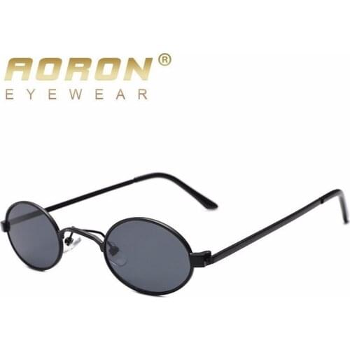 Aoron 2019 Black Small Oval Sunglasses Women Retro Metal Frame Yellow Red Lens Round Vintage Sun Glasses For Men Uv400