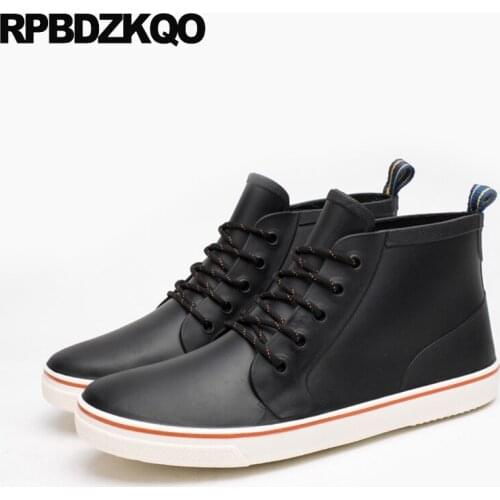 Flat footwear fur mens rubber rain boots cheap blue shoes short booties 2019 lace up waterproof trainer designer black sneakers