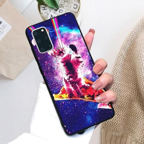 For Samsung Galaxy Outer Space Taco Cat - Rainbow Laser Eyes Soft TPU Black Border Samsung Galaxy Case