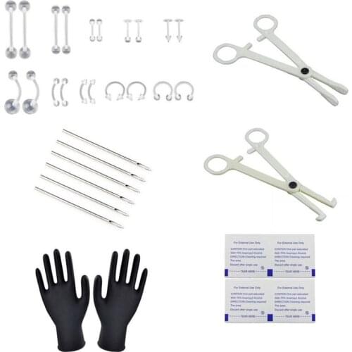 28pcs Body Piercing Kits Puncture With Ear Nose Eyebrow Sets Plier Piercings Clamp Steel Needles Tool Kit Set Newest
