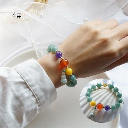 Jade Elastic Bands Bracelet Female Tibetan Ethnic Style Gourd Chalcedony Bracelet Transfer Lucky Bracelet Wealth Money Jewelry
