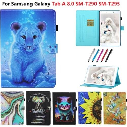 Tablet Smart Painted Tiger Elephant Funda For Samsung Galaxy Tab A 8 2019 SM-T290 T295 Caqa For Galaxy Tab A 2019 8.0 Case + Pen