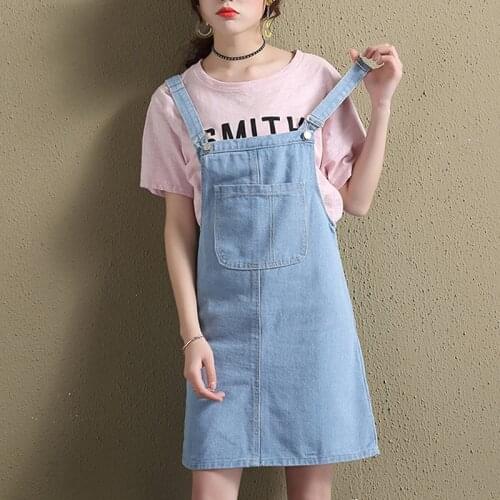 Dress Women Vintage Lady New Pockets Solid Color High Waist Slim Denim Dresses Female Fashion Preppy Style Strap Mini Short Jean