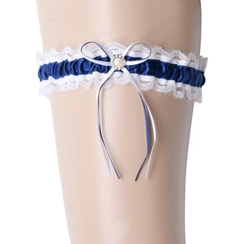 Womens Blue & White Lace Garter Leg Garter Wedding Bridal Garter with Satin Bow Sweet Accessories for Wedding