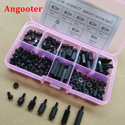 180pcs M2 M2.5 M3 Black Standoffs Nylon spacer hex column screws nuts assortments kits Plastic Spacing Threaded pillars Sets