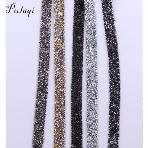 Pulaqi 1 Yard *15mm Chain Trim Resin Strass Banding Crystal Hotfix Clear Crystal Mesh Hot Fix Rhinestones Applique For Clothes F