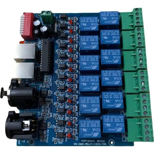 WS-DMX-RELAY-12CH-10A 12 Channel 10A DMX512 Controller Relay Switch Converter DMX Dimmer 12CH Relay Control