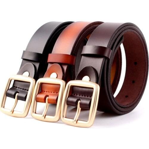 New Genuine Leather Waist Strap Belt High Quality Gold Square Pin Metal Buckle Belts Cowhide Woman Students Belts for Jeans
