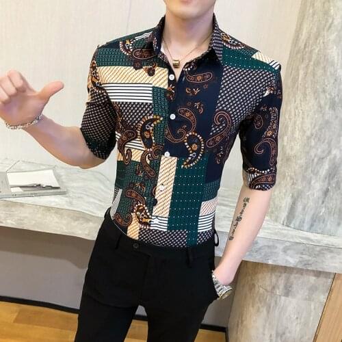 Luxury Baroque Print Shirt Men Casual Slim Fit Short Sleeve Dress Shirts Summer Night Club Party Streetwear Blouse Homme Camisa